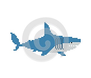 Shark pixel art. Marine predator 8 bit. graphics old game