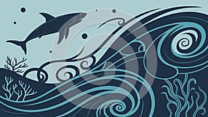 Shark in Powerful Ocean Current Vector Illustration, vector design Generative AI