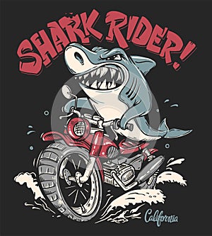 Shark Rider on motorcycle vector T-Shirt design