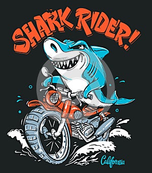 Shark Rider on motorcycle vector T-Shirt design