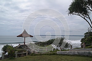 Shark rock beach view in Pangandaran