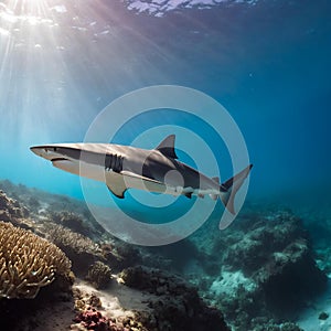Shark in sea life. Generative AI