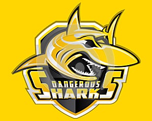 Shark Shield Sport Logo Vector Mascot Aquatic Predator Sport Emblem Diving