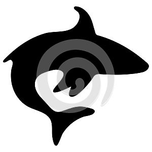 Shark Fish Black Silhouette Illustration Isolated on White Background.