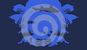 shark silhouette with sea water color pattern