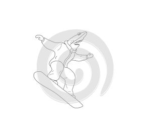 Shark snowboarder. newbie. outline vector winter fun illustration coloring book