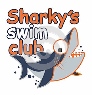 shark swim club print vector art