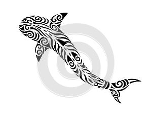 Shark tattoo tribal stylised maori koru design