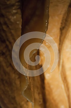 Shark Tooth Stalactite Glowing in Cavern