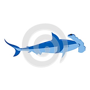 Shark underawater predator animal character, scary jaws fish aquatic creature. Vector illustration cartoon