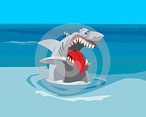 Shark wants to eat. Comics vector flat illustration