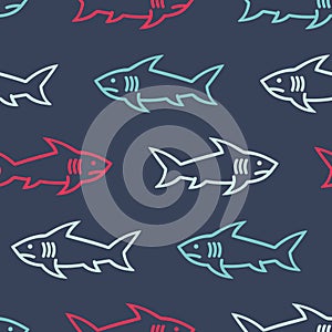 Sharks colored abstract seamless pattern.