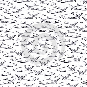 Sharks. Hand drawn seamless pattern