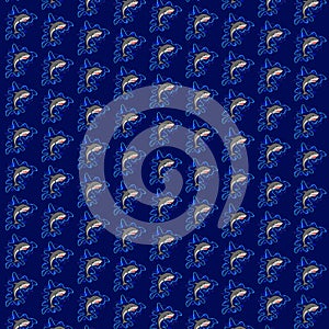 Sharks pattern on blue black background