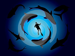 Sharks and scuba diver