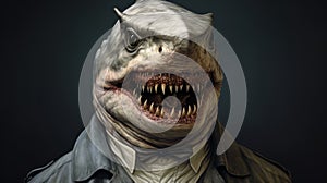 Sharksman Artists Portrait: Darkly Comedic And Hyperrealistic Illustration By Joshua Hoffine