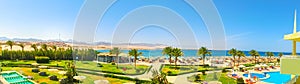 Sharm El Sheikh, Egypt - April 8, 2017: The view of luxury hotel Barcelo Tiran Sharm 5 stars at day with blue sky