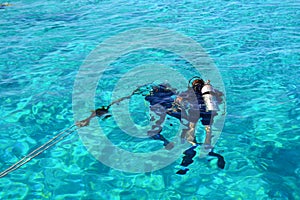 Sharm el Sheikh, Egypt, February 6, 2019- Beautiful Divers At Red Sea Prepare To Dive