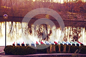 Sharonwoods park paddleboats next to the river at sunrise