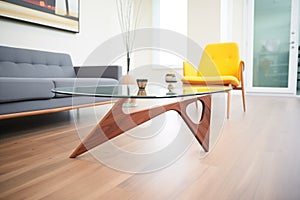 sharp-angled modernist coffee table in a trendy apartment