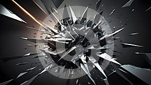 Dynamic abstract scene with sharp, angular shards seemingly exploding outward.