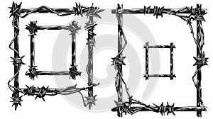 Sharp Barbed Wire Square Frames on White Background for Design Projects