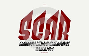 Sharp and bold italic vector display font for logo, gothic or heavy metal style modern typeface, edgy hard rock letters and