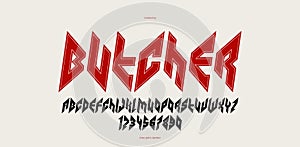 Sharp and bold italic vector display font for logo, gothic or heavy metal style modern typeface, edgy hard rock letters and