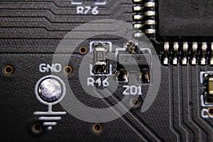 Sharp close up for ground test point next to microcontroller