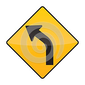 sharp curve ahead on left sign. Vector illustration decorative design