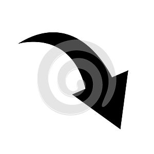 Sharp curved arrow icon. Vector black rounded arrow. Direction pointer