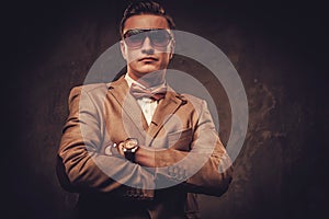 Sharp dressed man wearing jacket and bow tie