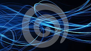 Sharp electric-blue glowing lines crossing in curved wave pattern