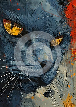 Sharp Feline Features: A Vibrant Portrait of a Nuclear Cat in an