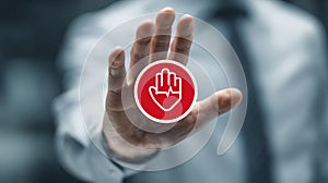 Sharp focus on a heart constricted by a pressure cuff emphasizing hypertensions grip complemented by an assertive