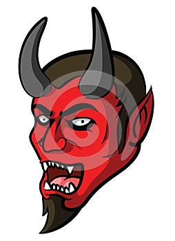 Sharp Horns Red Devil Black And White Illustration Design