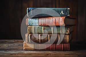 Stack of Antique Hardcover Books on Table