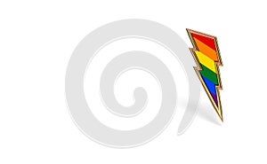 Sharp LGBT lightning bolt rainbow pride symbol isolated on white background with copy space on the left side. Homosexual minority