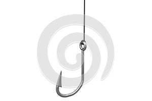 Sharp metal hook against white background
