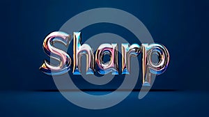Sharp metallic word reflecting on blue background