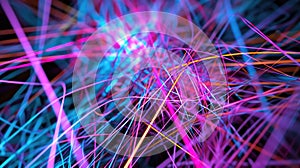 Sharp neon lines intersecting at various angles forming an abstract neon web that seems to pulsate with energy photo