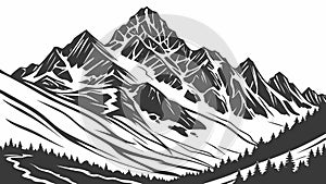 Sharp Peaks Mountain Range Vector Outline, vector design Generative AI