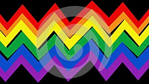 Sharp rainbow zig zag lines creating a bold geometric pattern on black
