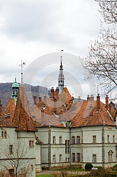 Sharp roofs of Shenborn Castle, Ukraine