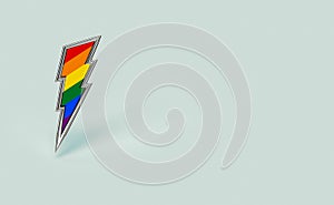 Sharp silver LGBT lightning bolt rainbow pride symbol isolated on pastel green background with copy space on the right side.
