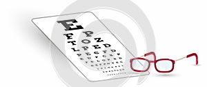 Sharp snellen chart and glasses with shadow
