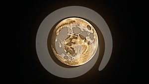 Sharp telescope capture of glowing full moon isolated on black outer space