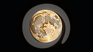 Sharp telescope capture of glowing full moon isolated on black outer space