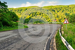 A sharp turn on a mountain serpentine in the mountains of Transcaucasia, the landscape