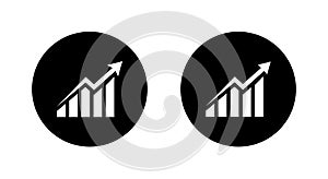Sharp upward bar chart icon. Business growth and success trend symbol in black circle